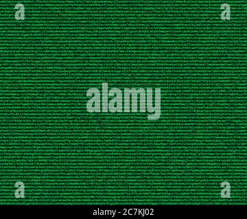 Cryptocode, Randomly generated letter and number code in green letters on a dark green background stylized like a computer screen Stock Photo