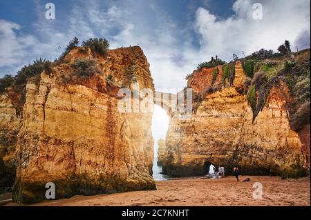 Europe, Portugal, Algarve, Litoral, Barlavento, District Faro, Lagos, bay on the cliff, Praia dos Estudantes Stock Photo