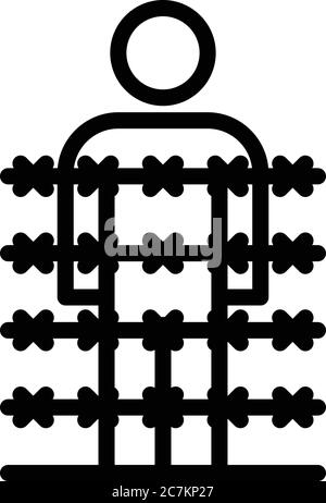 Immigrant behind wire spike icon, outline style Stock Vector