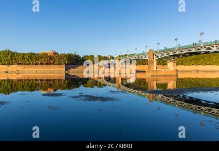 Beautiful reflection of the Saint Pierre bridge in the River Garonne, Toulouse Stock Photo