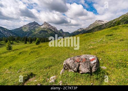 Fantastic hike in the Lechquellen Mountains in Vorarlberg Austria near Lech, Warth, Bludenz Stock Photo