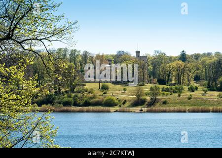 Berlin, Wannsee, view from Glienicke Bridge to Babelsberg Palace and Park Stock Photo