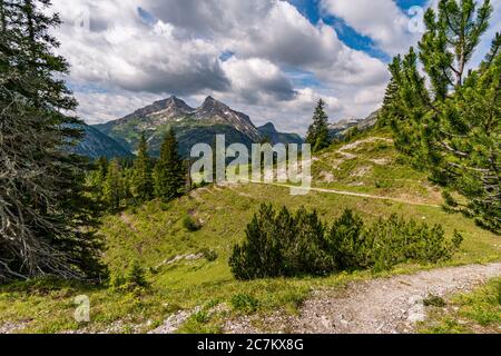 Fantastic hike in the Lechquellen Mountains in Vorarlberg Austria near Lech, Warth, Bludenz Stock Photo