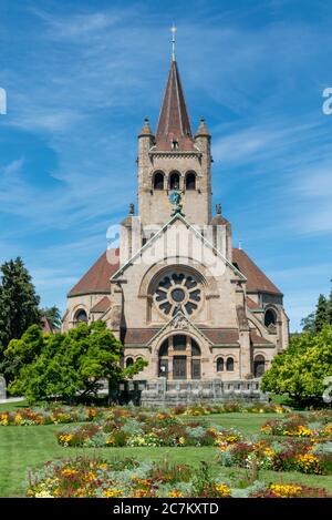 A view of the historic Pauluskirche church in downtwon Basel Stock Photo