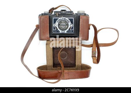 Old bakelite Ultra-Flex camera, isolated on a white background Stock Photo