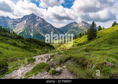 Fantastic hike in the Lechquellen Mountains in Vorarlberg Austria near Lech, Warth, Bludenz Stock Photo