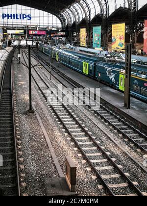 Railway station, tracks, emptiness, Hamburg, Germany Stock Photo