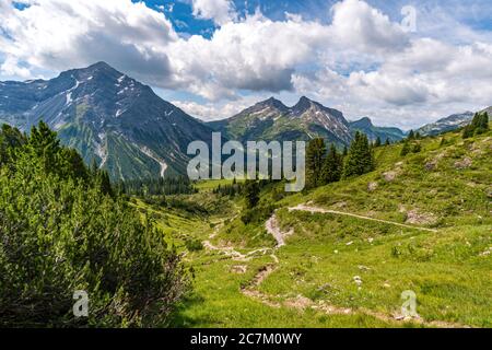 Fantastic hike in the Lechquellen Mountains in Vorarlberg Austria near Lech, Warth, Bludenz Stock Photo