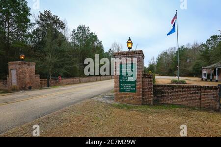 Fontainebleau State Park, Louisiana - February 2018: A sign set in brick marks the entrance to Fontainebleau State Park. Stock Photo