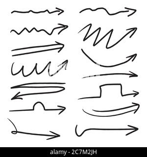 Illustration of Grunge Sketch Handmade Watercolor Doodle Vector Arrow Set Collection - EPS Stock Vector
