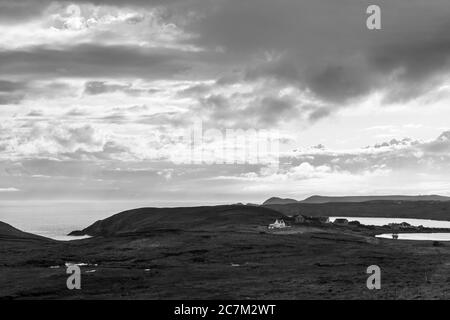 Looking towards the village of Portvoller and Loch an t-Siùmpain, near Stornoway, Isle of Lewis, Outer Hebrides, Scotland Stock Photo