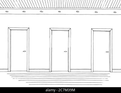 Corridor graphic black white interior sketch illustration vector Stock Vector