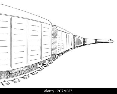 Freight train graphic black white sketch illustration vector Stock Vector