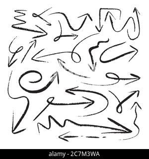 Illustration of Grunge Sketch Handmade Watercolor Doodle Vector Arrow Set Collection - EPS Stock Vector
