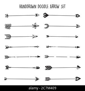 Illustration of Grunge Sketch Handmade Watercolor Doodle Vector Arrow Set Collection - EPS Stock Vector