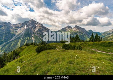 Fantastic hike in the Lechquellen Mountains in Vorarlberg Austria near Lech, Warth, Bludenz Stock Photo