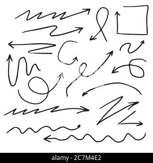 Illustration of Grunge Sketch Handmade Watercolor Doodle Vector Arrow Set Collection - EPS Stock Vector