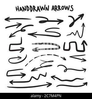 Illustration of Grunge Sketch Handmade Watercolor Doodle Vector Arrow Set Collection - EPS Stock Vector