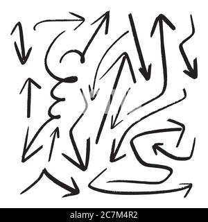 Illustration of Grunge Sketch Handmade Watercolor Doodle Vector Arrow Set Collection - EPS Stock Vector