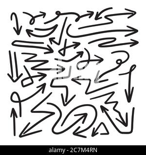 Illustration of Grunge Sketch Handmade Watercolor Doodle Vector Arrow Set Collection - EPS Stock Vector
