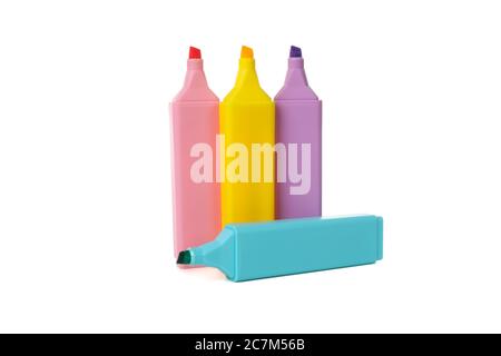 Different color highlighters isolated on white background Stock Photo