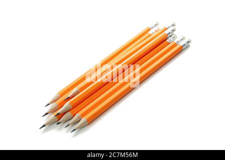 Orange office pencils isolated on white background Stock Photo