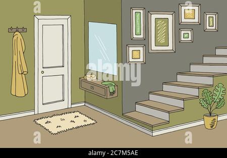 Hallway graphic color interior sketch illustration vector Stock Vector