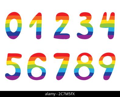 Set of rainbow numbers on white background. Stock Photo