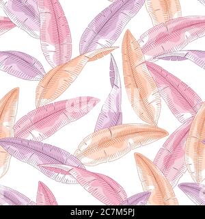 Banana palm leaf graphic color sketch seamless pattern background illustration vector Stock Vector