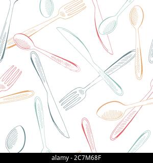 Fork spoon knife graphic color seamless pattern background sketch illustration vector Stock Vector