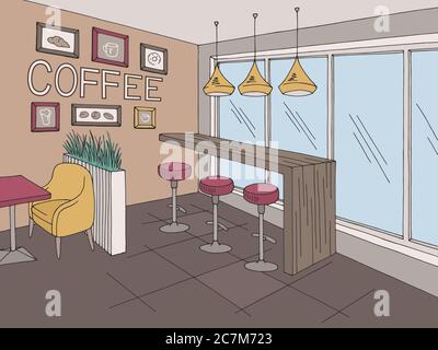 Cafe Interior Graphic Color Sketch Illustration Vector 2c7m723 