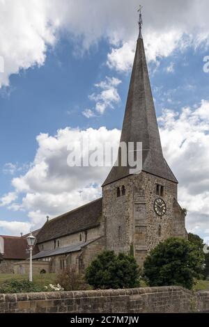 FLETCHING, EAST SUSSEX/UK - JULY 17 : View of the Parish Church of St Andrew and St Mary the Virgin in Fletching East Sussex on July 17, 2020 Stock Photo