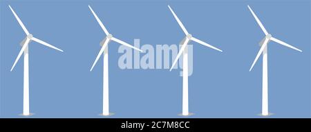 Wind turbines on blue background. VECTOR Stock Vector