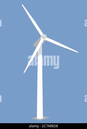 Wind turbine on blue background. VECTOR Stock Vector