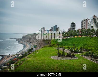 Pacific coastline of Miraflores in Lima, Peru, South America Stock Photo