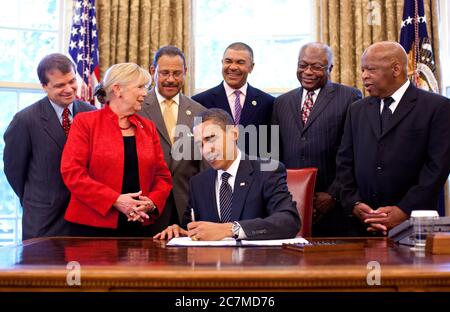 Washington, DC, USA. 12th May, 2009. U.S. Representative Mike Quigley (Democrat of Illinois); U.S. Representative Carolyn McCarthy (Democrat of New York); U.S. Representative Sanford Bishop (Democrat of Georgia); U.S. Representative Lacy Clay (Democrat of Missouri); U.S. Representative Jim Clyburn (Democrat of South Carolina) and U.S. Representative John Lewis (Democrat of Georgia).Mandatory Credit: Pete Sou/Alamy Live News Stock Photo