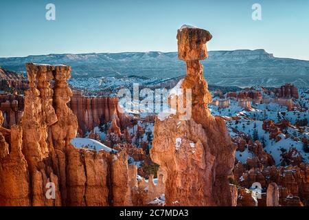 Beautiful scenery of the Bryce Canyon National Park in Utah covered in snow