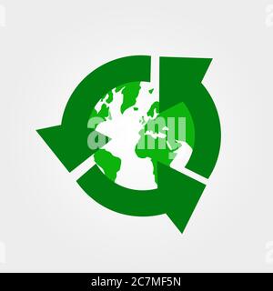 Green earth, World Environment Day, concept of saving the planet stock vector. Recycle icon Stock Vector
