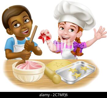 Girl and Boy Cartoon Child Chef Cook Kids Stock Vector