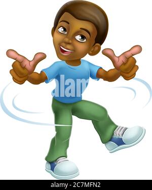 Black Boy Cartoon Kid Children Dancing Stock Vector