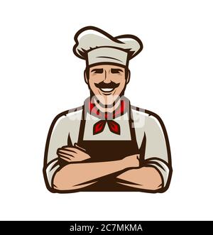 Chief cook in cap symbol or logo. Restaurant, food concept Stock Vector