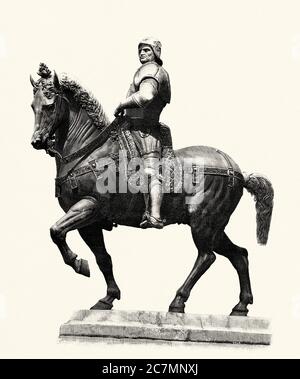 Equestrian statue of the famous soldier Bartolomeo Colleoni in Venice, Italy. Europe. From La Ilustracion Española y Americana 1895 Stock Photo