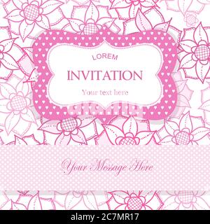 Vintage invitation or wedding card with floral pattern. Vintage border with place for text on a seamless background. Vector. Stock Vector