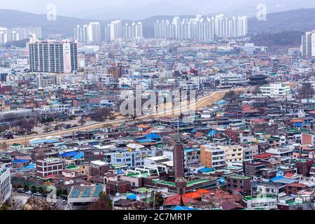 Suwon view from West GunTower,, Hwaseong Fortress, Suwon, Gyeonggi Province, South Korea Stock Photo