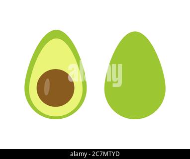 Whole and cut avocado fruit in flat style. Isolated on white background. Stock Vector
