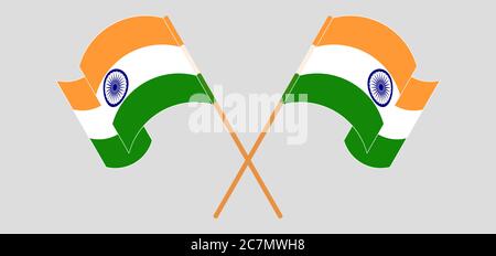 Crossed and waving flags of India. Vector illustration Stock Vector