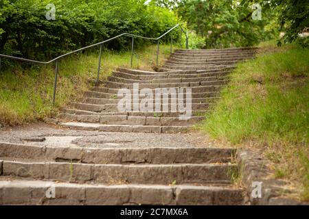 An old stone staircase leading to the sights. Stock Photo