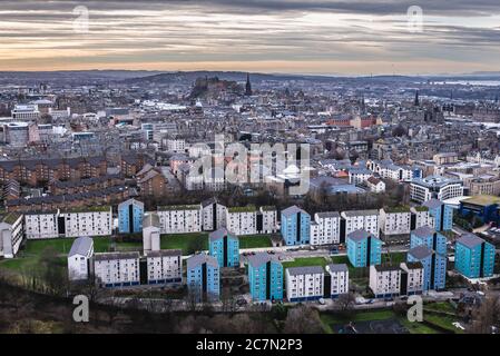 Housing estates seen from Holyrood Park in Edinburgh, the capital of Scotland, part of United Kingdom Stock Photo