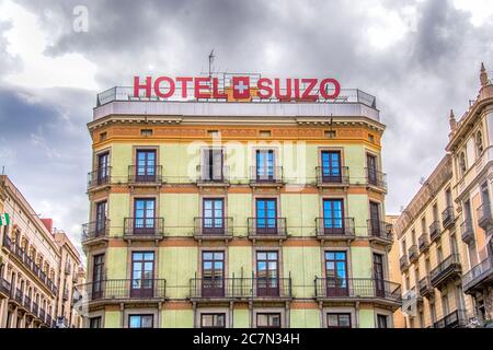 The famous Hotel Suizo (Swiss Hotel) Barcelona, Spain. Stock Photo