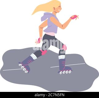 Woman avatar skating at street design, Stay healthy sport and activity theme Vector illustration Stock Vector